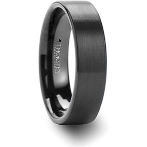 San Antonio | Tungsten Ring | Comfort Fit | Flat Pipe Cut Black Wedding Band with Brushed Finish