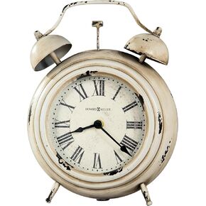 Howard Miller Mud Lake Mantel Clock 547-748 – Distressed Antique White Finish, Decorative Faux Bells, Metal Aged White Dial Frame, Vintage Home Décor, Quartz Movement