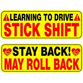 Learning to Drive Stick Shift Car Magnet - Colorful, Reflective, Weather-Resistant - Rectangular 10 x 3 in (Yellow/Black)
