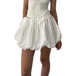 Women Y2k Bubble Mini Skirt Ruffle Hem Pleated Short Skirts High Waist Puffy A-Line Flared Skirt Streetwear in Kuwait
