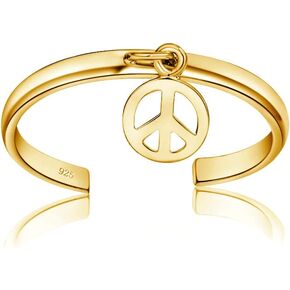 Hoops & Loops 925 Sterling Silver Dangling Peace Open Toe Ring for Women Teen Girls Men