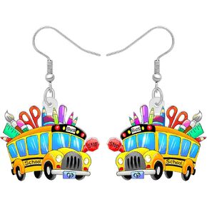 Acrylic Cute School Bus Teacher Student Dangle Earrings for Women Teacher Appreciation Jewelry Gifts for Back to School