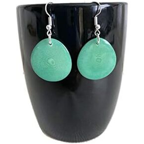 Tagua Earrings in Aqua, Vegetable Ivory Dangle Earrings TAG272, Organic Earrings, Tagua Earrings Blue