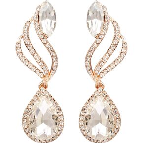Rose Gold Plated Clear Crystal Teardrop Rhinestone Dangle Earrings Wedding