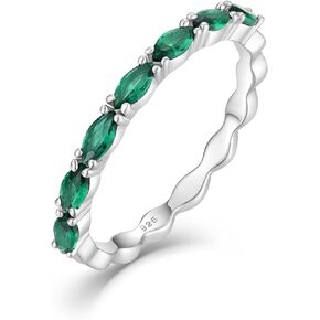 STARCHENIE 2mm Stackable Rings | 925 Sterling Silver Half Eternity Ring | Marquise Cut Birthstone Rings for Women