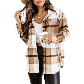 Beaully Women's 2024 Fall Clothes Plaid Shacket Jacket Long Sleeve Button Down Flannel Shirts Fashion Jacket