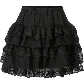 Milumia Women Cute Tiered Ruffle Lace Mini Skirt High Waisted Y2k Flare Short Skirts