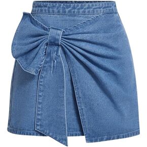Floerns Women's High Waisted Big Bow Wrap Front Mini Bodycon Denim Skirts