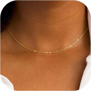 Gold Necklace for Women, 18K Gold Thin Chain Plated Choker Dainty Layered Necklaces, Box Chain Necklace 18K White Gold Plated Dainty Layered Necklaces