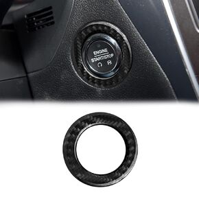 SUNJIKA Compatible with 1PCS Carbon Fiber Engine Start Stop Button Cover Trim Ignition Key Ring Decal Sticker Accessories for Ford Explorer 2013 2014 2015 2016 2017 2018 (Black)