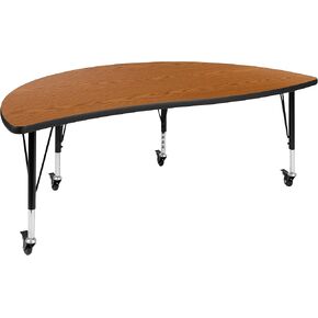 Flash Furniture Mobile 60" Half Circle Wave Collaborative Grey Thermal Laminate Activity Table - Height Adjustable Short Legs