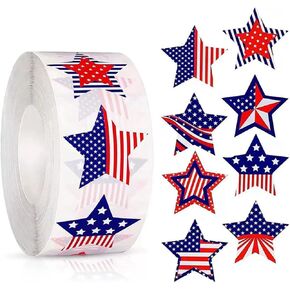 Patriotic Label Star American Flag Stickers, 500 Pcs 1.5-inch Patriotic Stickers, 4th of July Stickers, Memorial Day Stickers