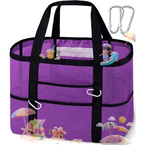 XX-Large Mesh Beach Bag Tote - 9 Pockets for Family Travel/Vacation & Beach Essentials, Foldable & Lightwiht