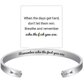 Remember Who The F You Are Motivational Color Bangle, Stainless Steel Engraved Inspirational Message Fashion Cuff Bracelet Personalized Opening Adjustable Bracelet Jewelry Gift for Women