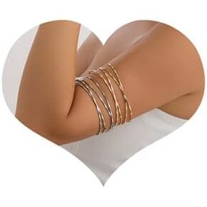 2 PCS Chunky Gold Cuff Bracelets for Women Minimalist Arm Cuff - Gold Arm Cuff Upper Arm,Silver Arm Bracelet Upper Arm,Upper Arm Cuff, Dainty Layered Arm Bangle Armband Armlet Jewelry