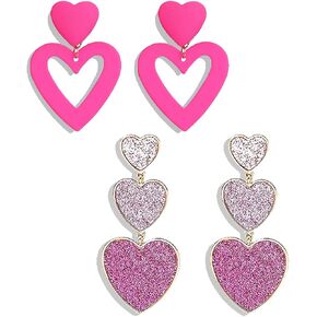 Hot Pink Earrings Y2K Love Gifts, Pink Heart Earrings Lightweight Hypoallergenic Heart Drop Magenta Earrings Valentine's Day Mother's Day Jewelry