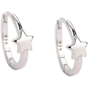 Tiny Star Sleeper Hoop Earrings S925 Sterling Silver for Women Girls Minimalist 10mm Cartilage Tragus Small Hinged Hoops Cuffs Earring Simple Delicate Jewelry Gifts 18K Gold Plated