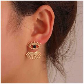 Vintage Evil Eye Ear Jackets Earrings Gold Evil Eye Studs Earrings Rhinestone Dot Earrings Two Ways Front Back Studs Earrings Jewelry for Women and Girls Gifts