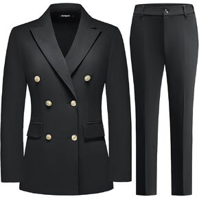 Lamgool Women Pants Suit Double Breasted 2 Piece Blazer Set Work Casual Jacket Outfits for Business