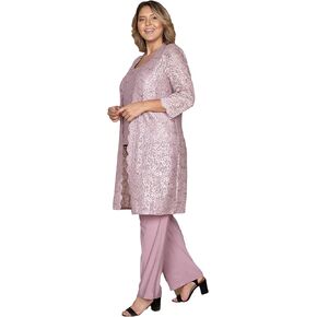 R&M Richards Mother of The Bride Pant Suit, 3 Pieces Dress Set | Sleeveless with Matching Lace Jacket