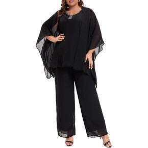 Plus Size Mother of Bride Pant Suits 3 Piece Chiffon Party Sets Handmade Sequins Wedding Guest Outfit