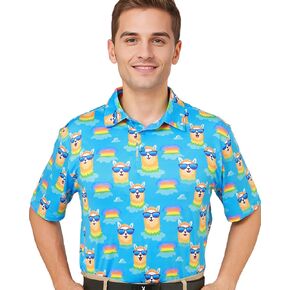 Mens Golf Shirt - Performance Dry Fit UPF 50 Sun Protection Loud Funny Hawaiian Polo Shirts for Men