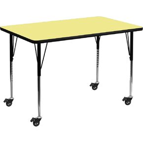 Flash Furniture Mobile 30''W x 48''L Rectangular Grey Thermal Laminate Activity Table - Standard Height Adjustable Legs