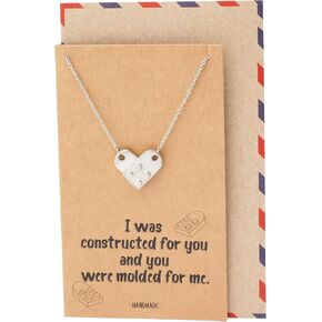 quan jewelry Brick Puzzle Pendant Necklace, His and Hers Half Heart Necklaces with Greeting Card, Adjustable 16-18 inches