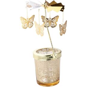 Garneck Spinning Candle Holder Butterfly Design Rotating Tealight Candle Stand Table Centerpiece Tabletop Decoration for Home Party Wedding (Golden)