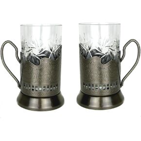 Combination of 2 Russian CUT Crystal Drinking Tea Glasses W/metal Glass Holders Podstakannik for Hot or Cold Liquids by Belarus in Saudi Arabia