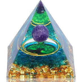 Orgone Pyramid, Amethyst Healing Crystal Pyramid and Orgonite Healing Stones, Protection Crystals Energy Generator for Yoga, Meditation, Stress Reduce