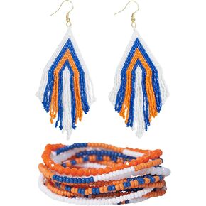 INK + ALLOY Women's Game Day Jewelry Set, Beade Bracelets and Beaded Fringe Earrings Set, Handmade Jewelry for College Students, Teachers, Team Gifts