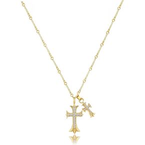 Cross Necklace 14k Gold Plated/Sterling Silver Double Cross Pendant CZ,Cubic Zirconia Cross Necklaces for Women Men Boy Jewelry Birthday Gifts