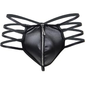 ohyeah Mens Thong Underwear Sexy Low Rise G-String Bikini Male T-Back Butt-Flaunting Faux Leather Thong Jockstrap