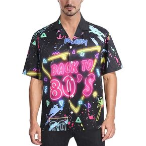 80s Outfit for Men Short Sleeve Button Down Hawaiian Shirts Party Funny Neon Costumes