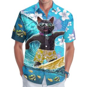 Funny Animal Men's Hawaiian Shirt, Animal Lover Short Sleeve Button Shirt for Men Women