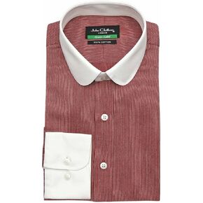 Mens Penny Collar Shirt Shelby Red Chalk Stripe 1930s Fashion Stitch Lines 100% Cotton Edwardian Club Round Shelby Blinders