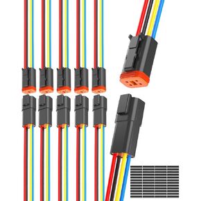2 دبوس موصل سلك DT 16 AWG موصلات كهربائية للسيارات مقاومة للماء موصل ألماني موصلات أسلاك ذكر وأنثى موصلات قابس مع أنابيب تقليص الحرارة لقارب شاحنة السيارة، 4 مجموعات