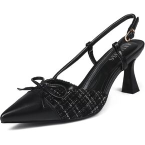 Slingback Heels for Women Pointed Closed Toe Women's Black Slingback Kitten Heels Pumps Dress Shoes for Women