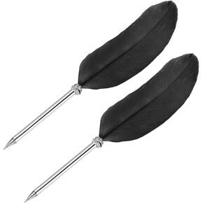 PATIKIL 21cm/8" Feather Ballpoint Pen, 2Pcs Ink Vintage Quill Pen Refined Plated Dip Pen for Calligraphy Writing Signature Wedding Gift, Black/White