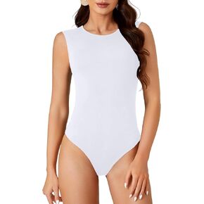 Women's Cotton Crew Neck Sleeveless Slim Fit Bodysuit Leotard Tank Top