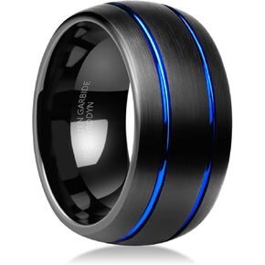 Tungsten Carbide Wedding Band for Men Women Gold/Blue Brushed Two Grooved Line/Grooved Center Hammered Design Rings For Anniversary/Engagement/Christmas/Birthday present