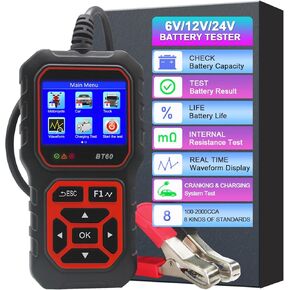 Car Battery Tester Automotive 100-2000 CCA Battery Load Tester,iKiKin BT60 12 and 24V Auto Cranking and Charging System Test Scan Tool Digital Battery Alternator Analyzer for Car Truck Motorcycle