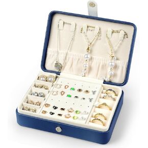 Jewelry Box,PU Leather Small Travel Jewelry Case Organizer for Women Girls Gift Portable Jewelry Display Storage for Earrings,Ring,Necklaces,Bracelets (White)