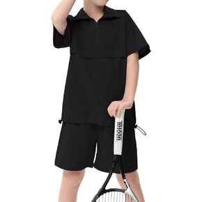 2024 Boys' Short Sets Zipper Shirt and Shorts 2 Piece Summer Athletic Outfits for Toddler Boy 3-12 Years