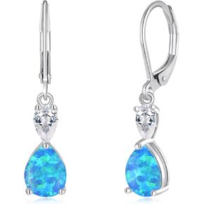 Trendy Leverback Opal Dangle Drop Earrings 14K Gold Plated Teardrop Earrings for Women Birthstone Huggie Hoop Earrings for Girls Jewelry Christmas Gifts