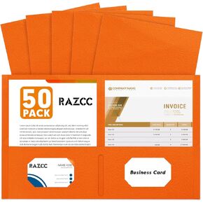 Two Pocket Folders, RAZCC 50 Pack 2Pocket Folders Fit Letter Size Paper, Paper Folders with Pockets for School Office Business Home, Orange