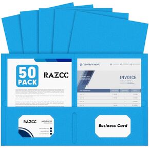 Two Pocket Folders, RAZCC 50 Pack 2Pocket Folders Fit Letter Size Paper, Paper Folders with Pockets for School Office Business Home, Blue