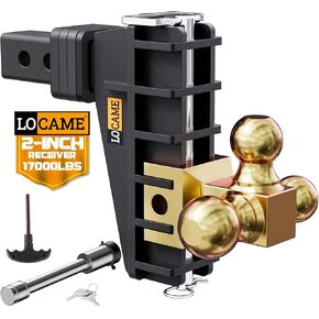 LOCAME Adjustable Trailer Hitch, Tri-Ball(1-7/8'', 2'', 2-5/16''), Fits 2 Inch Receiver, 8 Inch Drop Hitch, 17000 LBS GTW, Heavy Duty Trailer Hitch for Truck, Gold, LC0081
