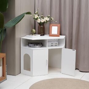 YUSING Litter Box Enclosure, Cat Litter Box Furniture Hidden, Cat Washroom Bench Storage Cabinet Large with Double Doors and Open Shelf for Bedroom, Living Room White
